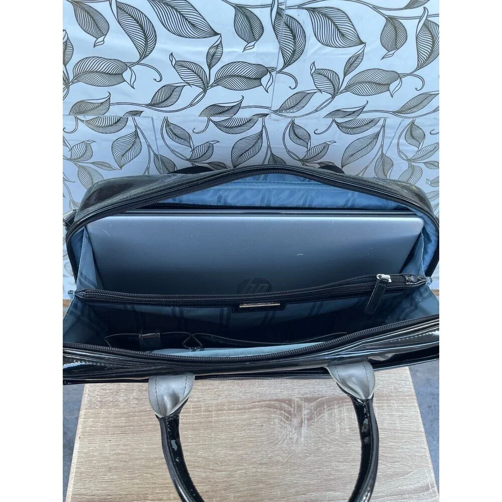 Tumi Black Patent Leather Laptop Briefcase Bag Wave Quilted Retro Whimsigoth Y2K